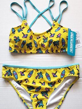 NWT Undercurrent Juniors Neon Beach Design Strappy Bikini
